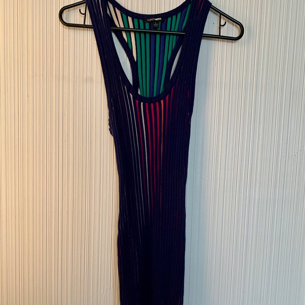 Navy Multicolored Accordion Midi Dress